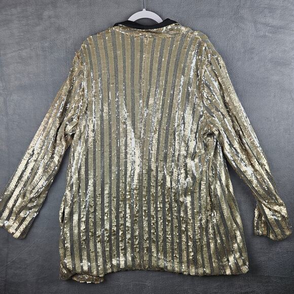 Dolce Cabo Gold Stripe Sequin Open Front Jacket Glam NYE Holiday Party Blazer - Picture 2 of 8